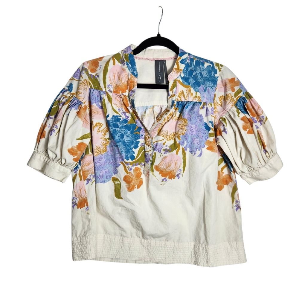 Anthropologie Tokuko Noritake Floral Puff Sleeve Cotton Blouse Small